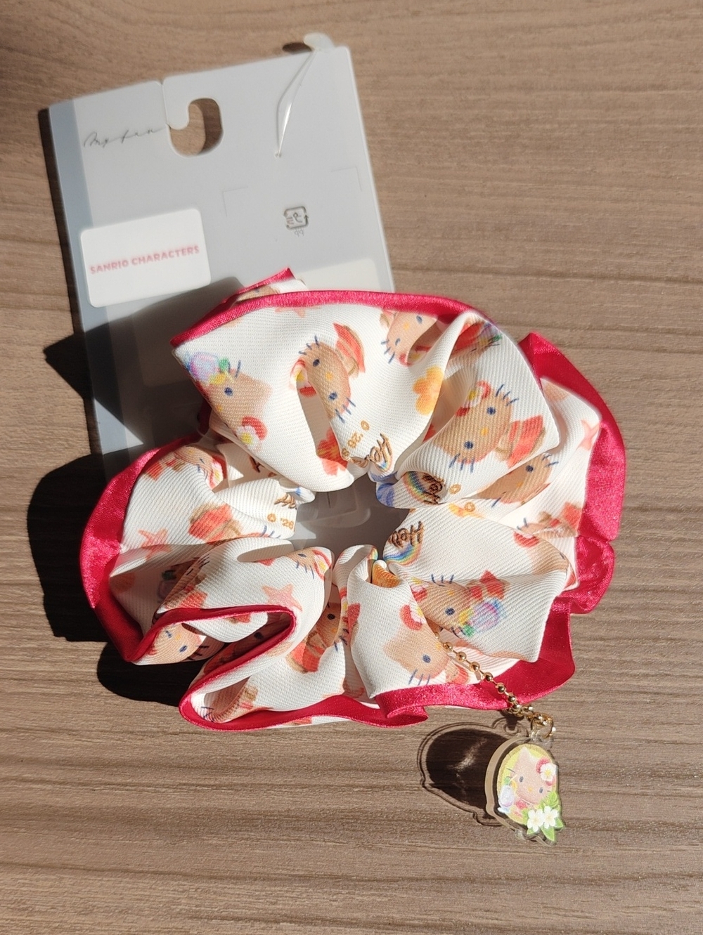 Sanrio Hello Kitty Red and Cream Scrunchie with Character Charm